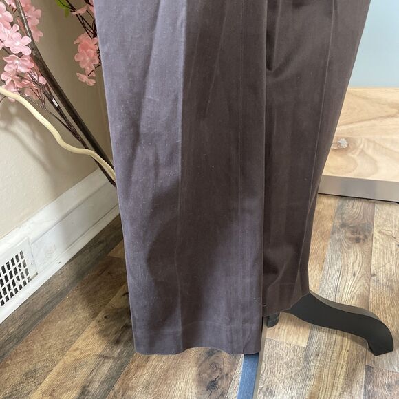 Talbots Pants Women 4 Petites Brown Stretch Faux Leather Trim Slacks Crop - Picture 3 of 6